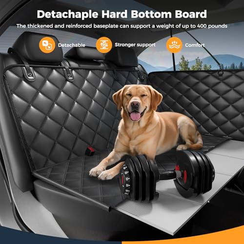Dog Car Seat Cover for Back Seat, Hard Bottom Back Seat Extender for Dogs - Supports 400lbs, 2026 New Waterproof, Scratch Resistant, Anti Slip Portable Dog Hammock,Suitable for Cars Grey