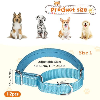 12 Pcs Martingale Collar for Medium Dogs Adjustable Pet Training Collar Reflective Dog Collar with Durable Metal Buckle Heavy Duty Nylon No Pull Martingale Collar for Small Medium Large Dogs, Large