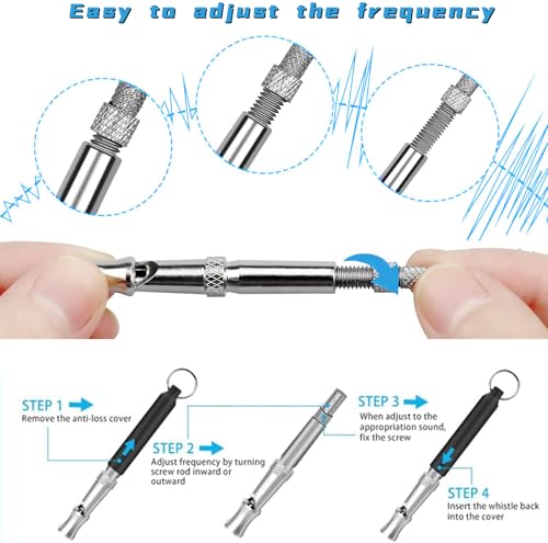 2 Pack Dog Whistle, Dog Whistle to Stop Barking Neighbors Dog, Adjustable Ultrasonic Silent Dog Whistle, Professional Recall Dog Training Whistles with Lanyard (2)