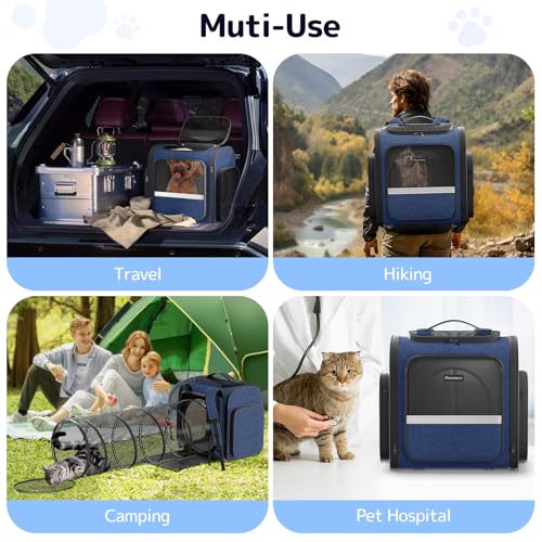 Cat Carrier Backpack with Detachable Play Tunnel, 2 in 1 Cat Tunnel Backpack Suitable for Carrying & Playing, Expandable Pet Carrier for Small Medium Kitten Puppy, Suitable for Travel Hiking Camping - color: Blue+Tunnel
