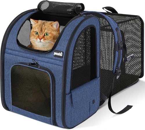 pecute Cat Carrier Backpack Expandable, Cat Backpack with Breathable Window - color: Blue, size: 12.6"L x 10.2"W x 16.5"H