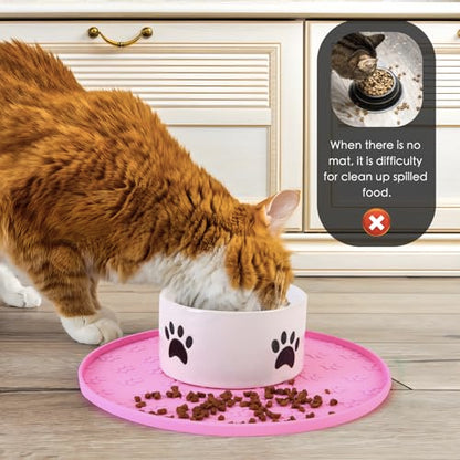Silicone Pet Food Mat - Waterproof Dog Food Bowl Mat Cat Feeding Mat Thicker Pet Placemat Eating Mat with High Lip to Prevent Spills, Dog & Cat Water Bowl Mat for Messy Drinkers to Protect Floors,Pink - color: Pink