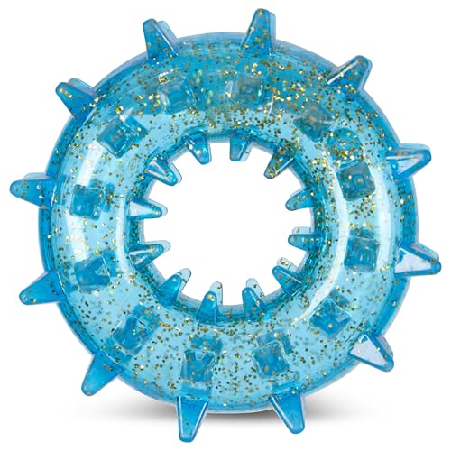 American Kennel Club AKC Spiked Glitter Dog Toys – Squeaky TPR Ball & Ring for Dental Health, Vanilla Scented with Erratic Bounce – Durable Textured Chew Toys for Dogs