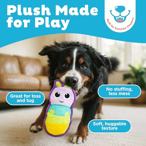 Outward Hound Tough Skinz Dog Toy, Durable Plush with 2X Lining, No Stuffing, Jumbo Squeaker, Caterpillar, 9.5" - color: Caterpillar Multi, size: Medium