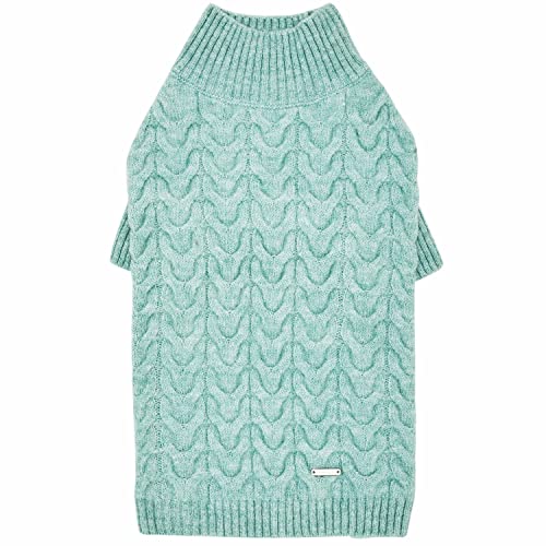 Blueberry Pet 2023 New Classic Fuzzy Textured Knit Pullover Turtle-Neck Dog Sweater in Heathered Jade, Back Length 16", Pack of 1 Clothes for Dogs - color: Heathered Jade, Turtle-neck, size: 16 inch