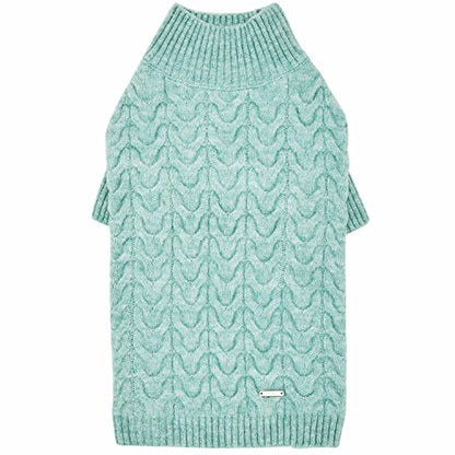 Blueberry Pet Classic Knit Dog Sweater, Pullover Turtle-Neck Christmas Style, Heathered Jade, 12” Back Length, Cozy & Soft - color: Heathered Jade, Turtle-neck, size: 12 inch