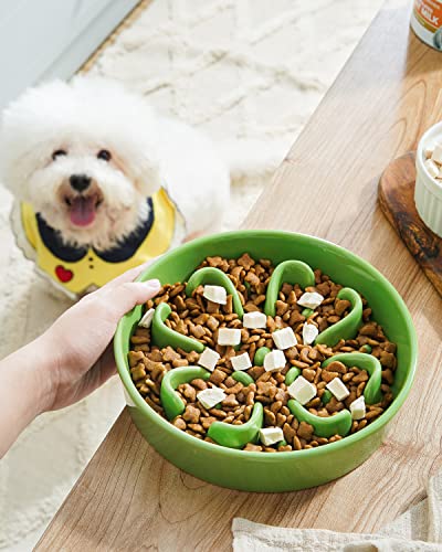 LE TAUCI Slow Feeder Dog Bowls Ceramic, 1.5 Cups Dog Food Bowl, Puppy Slow Feeder Dish for Fast Eaters, Clover Green - color: Clover Green, size: M-1.5 Cups