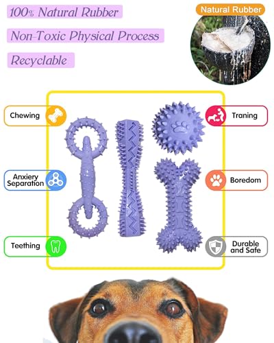 4 Pack Puppy Toys for 2-8 Months Puppies Cute Purple Teething Toys Soft Durable Interactive Chew Toy for Small Dogs - color: Purple