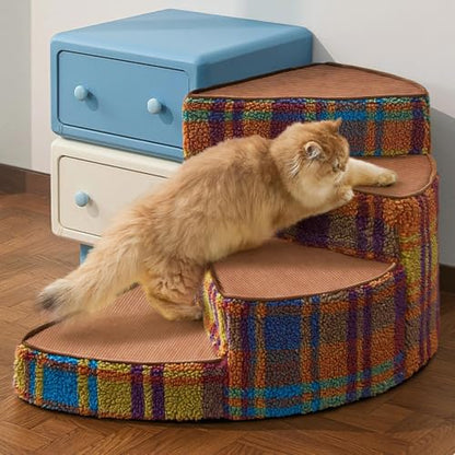 Curved Dog Stairs for Small Dogs & Cats – Pet Steps with Non-Slip Textured Surface, Removable Washable Cover & High-Density Foam(Brown,4-Step) - color: Brown, size: 4-Step