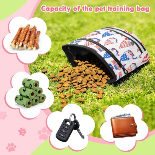 Independence Day Water-Resistant Dog Treat Pouch, 3 Ways to Wear Treat Bag with Magnetic Closure & Reflective Strip, Hands-Free for Pet Training, Walking