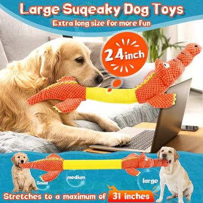WOWBALA Interactive Tug of War Dog Toys for Small to Large Breeds-Squeaky Puppy Toys with Crinkle Paper, Stuffed Chew Dog Toys to Keep Them Busy, Training Reward Gift (Orange) - color: Orange