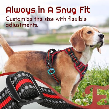 Eagloo Dog Harness Small Sized, Easy Wearing with 3 Buckles, Adjustable No Pull Pet Harness with 2 Rings for Walking, No Chock Reflective Soft Padded Vest with Control Handle, Black & Red, S - color: Black & Red, size: Small