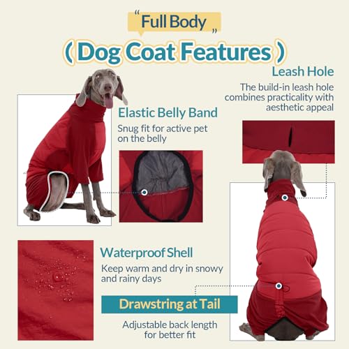 ROZKITCH Full Body Dog Winter Coat Warm Fleece Pullover Pajamas, Four Legs Covered Windproof Dog Jacket for Small Dogs, Turtleneck Dogs Snowsuit, Pet Cold Weather Clothes Red XS - color: Red, size: XS(Chest: 18-21"; Back:14-15")