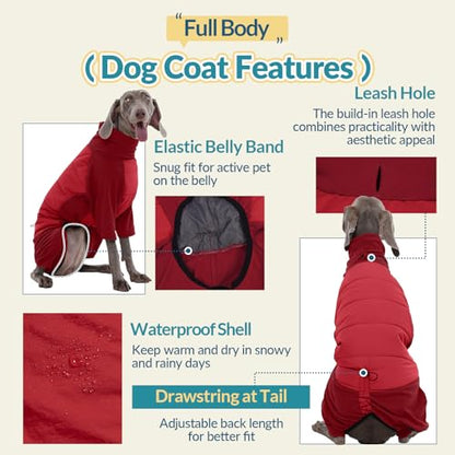 ROZKITCH Fleece Dog Coat for Small Medium Dog, Pullover Pajamas Jumpsuit Bodysuit Coats with 4-Legs, Pet Windproof Warm Cold Weather Jacket Full Body Vest Cozy Snowsuit Outfit Clothes Red M - color: Red, size: M(Chest: 21-25"; Back:18-19")