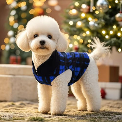 Rbenxia 1 PC Plaid Dog Sweaters with Leash Ring Soft Fleece Vest Dogs Pullover Warm Jacket Pet Dogs Clothes Winter Dog Outfits for Small Puppy Cat Pets (Blue and Black, Small) - color: Blue and Black, size: Small