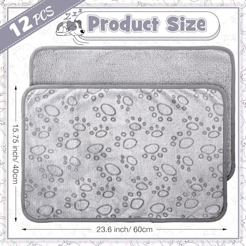 Tegeme 12 Pcs Pet Blankets 23 x 16 Inch Soft Fluffy Fleece Dog Cat Warm Paw Print Pattern Blankets Flannel Throw for Pets Dog Puppy Cat(Gray) - color: Gray, size: 23 x 16 Inch