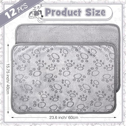 Tegeme 12 Pcs Pet Blankets 23 x 16 Inch Soft Fluffy Fleece Dog Cat Warm Paw Print Pattern Blankets Flannel Throw for Pets Dog Puppy Cat(Gray) - color: Gray, size: 23 x 16 Inch