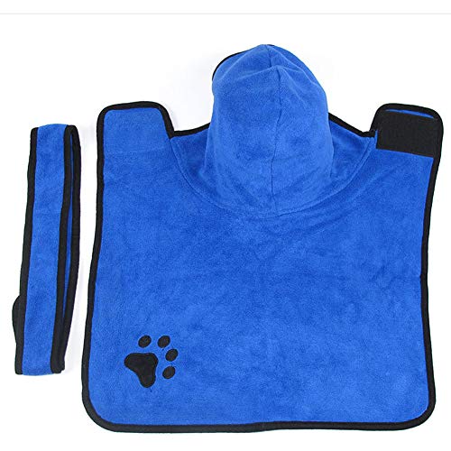 Dog Bathrobe Pet Bath Towels Dog Drying Towel,Microfiber Super Shammy Soft Absorbent Luxuriously with Hood,Belt,Machine Washable for Large,Medium,Small Dogs,Blue,S