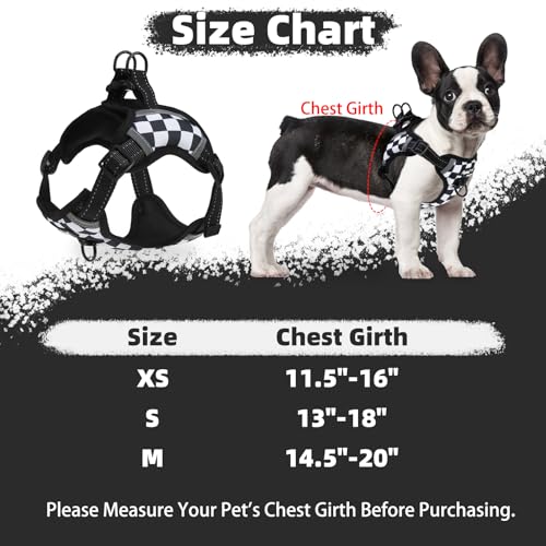 PUPTECK Dog Harness Small Sized Dog, Step in Adjustable Reflective Dog Vest Harness Escape Proof, No Pull Soft Padded Harness Easy Control, Checkered, M - color: Black&White(Checkered), size: M (CHEST: 14.5"-20")
