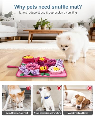 Snuffle Mat for Dogs - 15.4x15.4 Inch for Small & Medium Breeds, Cats & Rabbits | Interactive Slow Feed Sniff Mat with Non-Slip Bottom to Encourage Natural Foraging & Calming - color: Pink