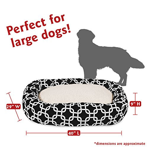 Majestic Pet 40 Inch Links Sherpa Calming Dog Bed Washable – Cozy Soft Round Dog Bed with Spine for Head Support - Fluffy Donut Dog Bed 40x29x9 (inch) – Round Pet Bed Large - BLACK - color: Black, style: 40 in.