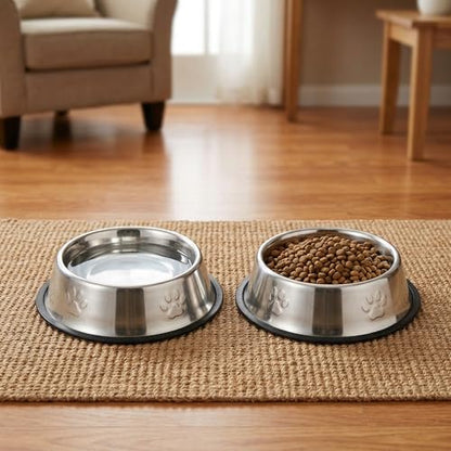 Dog Bowls, 18cm Rust-Proof Stainless Steel Dog Bowls with Non-Slip Rubber Base, Anti-Tip Metal Water Dish and Durable Mirror Polished Pet Feeding Bowl for Small Medium Puppies and Cats Meal Time