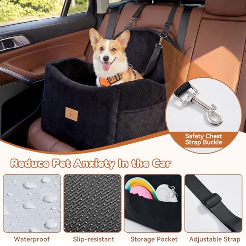 Dog Car Seat for Medium/Small Dogs, Dog Booster Car Seat, Pet Booster Seats Up to 40lbs with Waterproof Layer, 3 Storage Pockets and Safety Belt (Black) - color: Black
