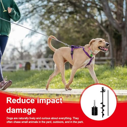 Dog Tie Out Stake Heavy Duty: 14.9in x0.47in Spiral Ground Anchor with 360° Stainless Swivel, Drill Adapter and Manual Steel Rod, Strong Tie Out System for Large Dogs in Yard and Outdoor Use