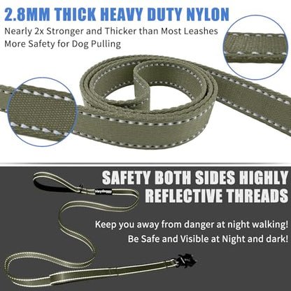Strong Heavy Duty Dog Leash - 5ft Reflective Nylon Training Leash with Soft Padded Double Handle & Auto Lock Frog Clip - Safety Traffic Control for Large Medium Small Dogs No Pull Walk Army Green,5ft - color: Army Green, size: 5FT x 1" x 2.8MM