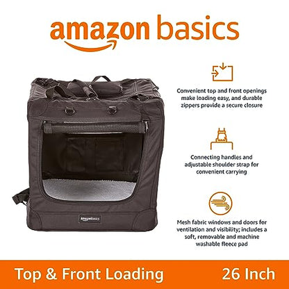 Amazon Basics Folding Portable Soft Pet Dog Crate Carrier Kennel, 26.2"L x 17.8"W x 18.1"H, Black - color: BLACK, size: 26.2"L x 17.8"W x 18.1"H
