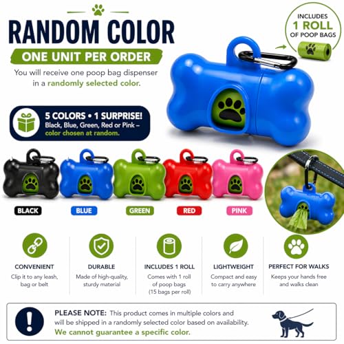Dog Poop Bag Dispenser with Leash Clip, Portable & Leak-Proof Waste Bag Holder for Dogs, Durable Lightweight Design, Easy Pull Opening, Includes 1 Roll, Ideal for Walking & Travel.