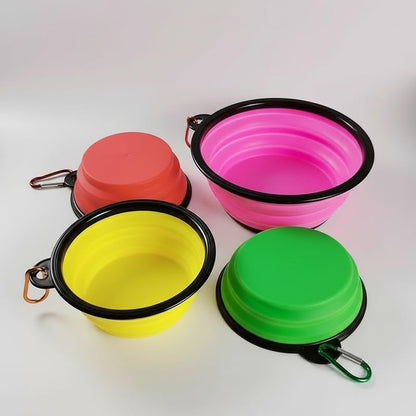 Silicone Foldable Pet Food Water Feeder, Collapsible Travel Bowl for Dog and Cat, Outdoor Portable (Yellow) - color: Yellow