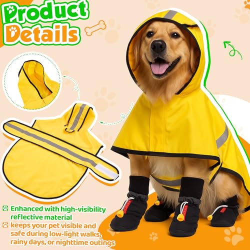 Dog Raincoat and Shoes for Weighing 10-22lbs, Spring Summer Waterproof Dogs Boots & Paw Protectors, Adjustable Pet Poncho with Leash Hole for Large Medium Small Dogs, Yellow(Single Side) - size: 10-22lbs, style: Single Side