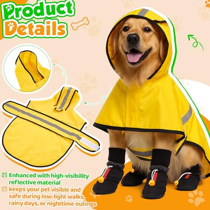Dog Raincoat and Shoes for Weighing 10-22lbs, Spring Summer Waterproof Dogs Boots & Paw Protectors, Adjustable Pet Poncho with Leash Hole for Large Medium Small Dogs, Yellow(Single Side) - size: 10-22lbs, style: Single Side