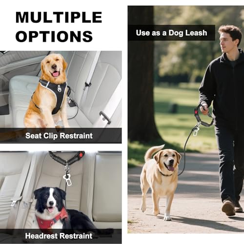 Dog Seat Belt for Car,Chew Proof Dog Car Seat Belt,2 in 1 Car Harness for Dogs Safety Seat Belt,Heavy Duty Pet Seat Belt for Medium & Large Dogs Chewer - size: 2 Pack(Black)