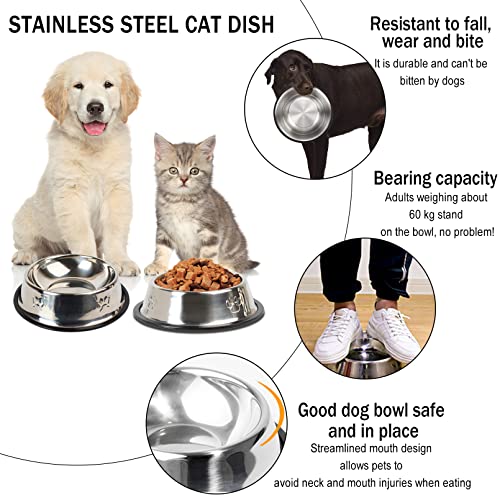 Hamiledyi Stainless Steel Dog Cat Bowl with Rubber Base 4 Pack Pet Feeder and Water Bowls Stackable Non-Slip Puppy Dishes for Small Medium Animals Kitten Rabbit - size: Large