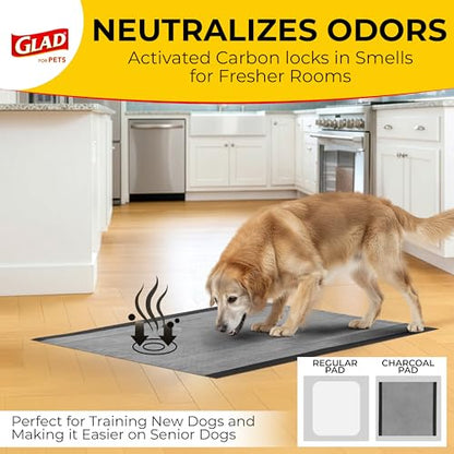 Glad for Pets Extra Large Charcoal Training Pads for Dogs and Puppies, Activated Carbon Odor Control, 6-Layer Absorbent Leak-Proof Pee Pads with Pheromone Attractant, 28 x 30 in, 30 Count - 6 Pack - size: 30 Count (Pack of 6)