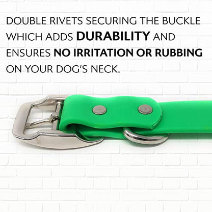 Regal Dog Products Small Light Green Dog Collar with Heavy Duty Double Buckle & D Ring Vinyl Coated, Custom Fit, Adjustable Biothane Dog Collar | Chew Resistant Waterproof Center-Ring Collar for Dogs - color: Green, size: Small