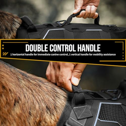 OneTigris Tactical Dog Harness for Large Dogs, Adjustable Tactical Dog Harness with Handles, Reflective Vest Heavy Duty & Breathable Military Assistance Vest with No Pull Buckle, Black - color: Black, size: Large
