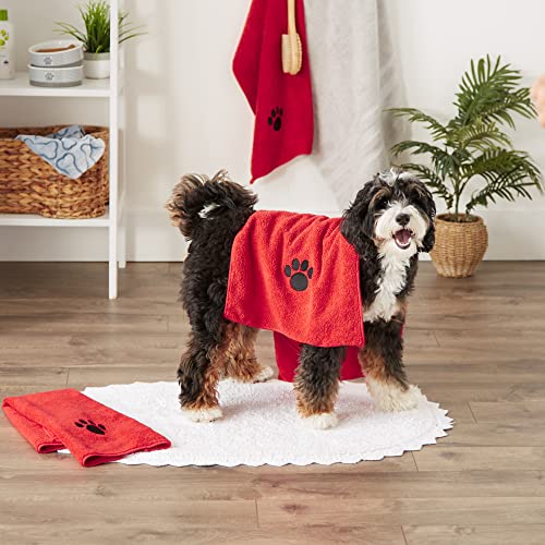 Bone Dry Pet Grooming Towel Collection Embroidered Absorbent Microfiber Drying Set, 15x30, Red, 3 Count - color: Red, size: 15x30"