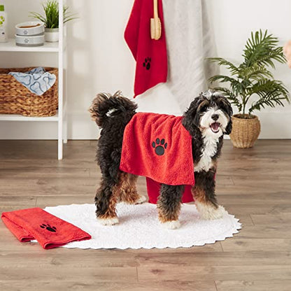 Bone Dry Pet Grooming Towel Collection Embroidered Absorbent Microfiber Drying Set, 15x30, Red, 3 Count - color: Red, size: 15x30"