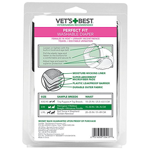 Vet's Best Washable Female Dog Diaper, Small/Medium, Waist 15"-30"