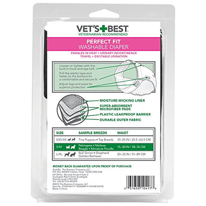 Vet's Best Washable Female Dog Diaper, Small/Medium, Waist 15"-30"