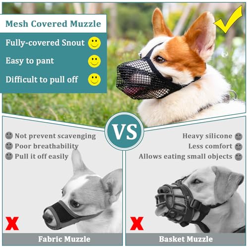 Mayerzon Dog Muzzle, Patented Mesh Muzzles for Small Medium Large Dogs, Soft Covered Mouth Guard with Adjustable Straps, Prevent Biting Chewing and Licking - size: XS: Snout:6"-7¼"