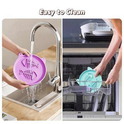 Slow Feeder Cat Bowl, 2 PCS Silicone Bowl, Cat Slow Feeder, Ideal for Dry and Wet Food, Easy to Clean, Interactive Puzzle Toy for Pets Food Training, Keeps Cats Busy, 6.69" W*0.65" H - color: 2Pack-Cyan&Purple