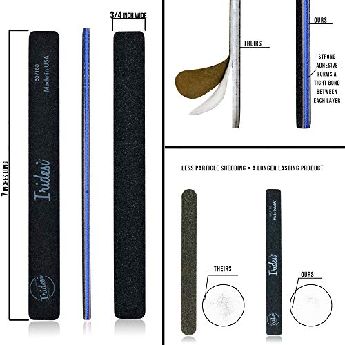 Professional Nail Files Black Washable Emery Boards 7 Inches Long Square End Serrated Edge 12 Fingernail Files Per Pack (180/180) - size: 180/180