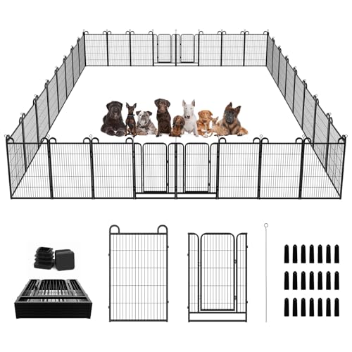 Dog Playpen Outdoor 32 Piece Panels Heavy Duty Dog Fence 40" Height Anti-Rust with Doors Portable for RV Camping Yard, Total 71FT, 406 Sq.ft, Snowy Black - style: 27"W x 40"H