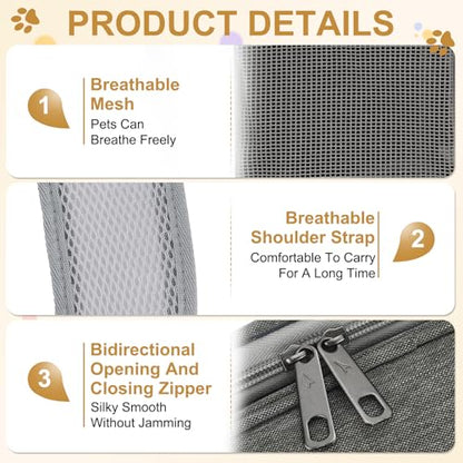 Pet Backpack Carrier, Portable and Ventilated, Oxford Cloth, Dog Cat Travel Bag with Transparent Cover 13.39", (Gray, 1 Pcs), Intended for Hiking/Camping/Traveling - color: Gray