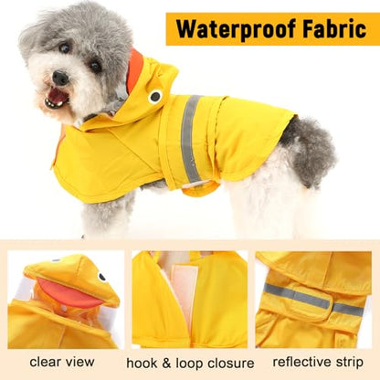 Zunea Waterproof Dog Raincoat with Hood for Small Dogs Reflective Puppy Rain Jacket Clothes with Leash Hole Funny Duck Pattern Pet Dog Poncho Slicker Costumes Chihuahua Doggie Rainwear Yellow M - color: yellow, size: M