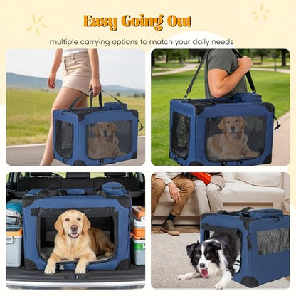 Soft Dog Crate, Portable 3-Door Folding Pet Carrier w/Mesh Windows, 36"x25"x25 Carrying Straps Fleece Mat,Collapsible Kennel for Dogs, Cats, Rabbits-Use for Indoor, Outdoor & Travel (36 inch) - size: 36 inch
